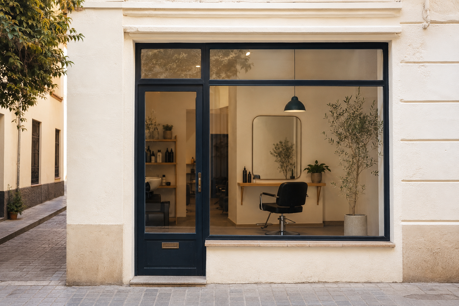 Escaparate de una peluquería de barrio