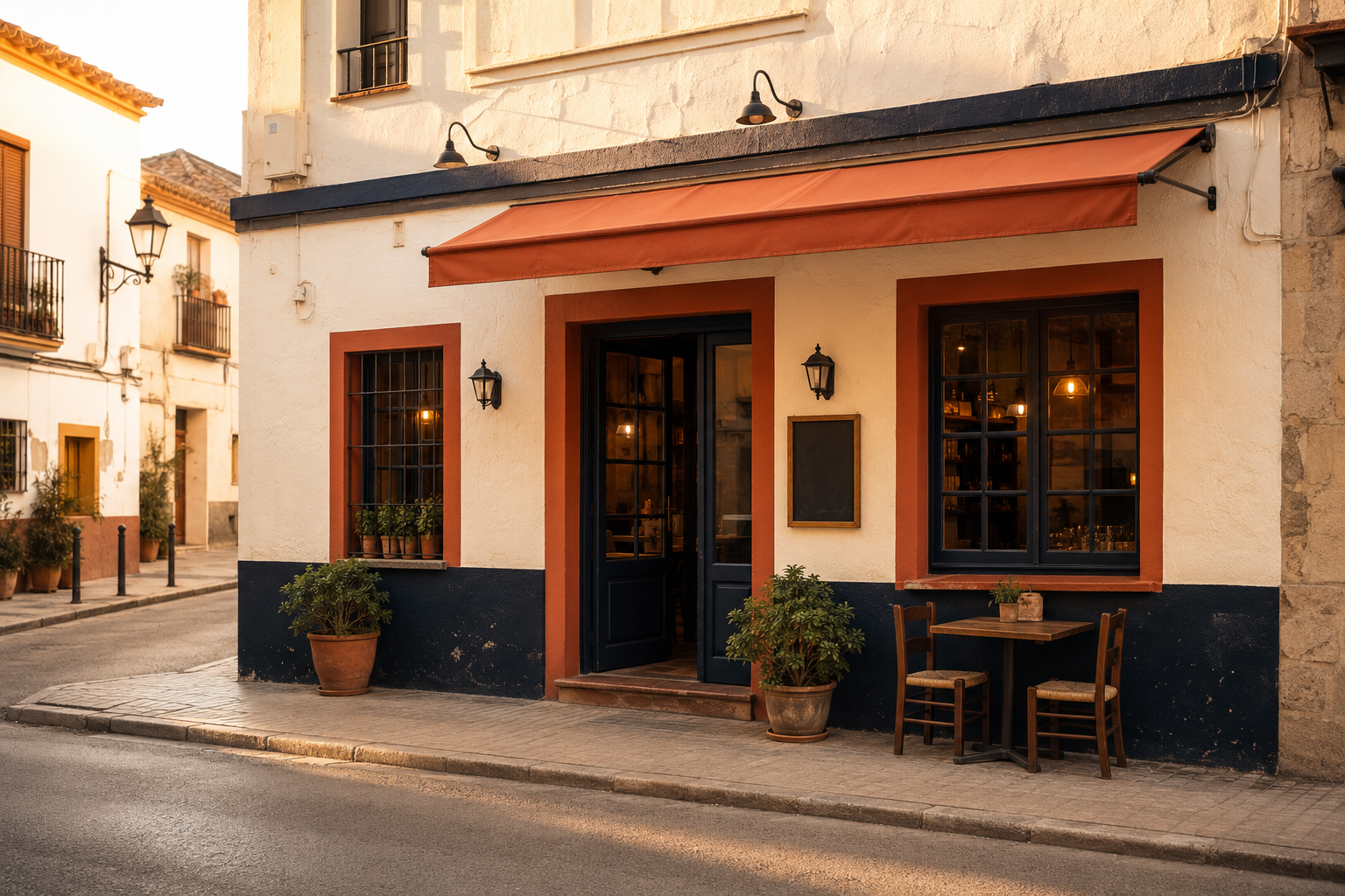 Fachada de un bar restaurante en una calle española